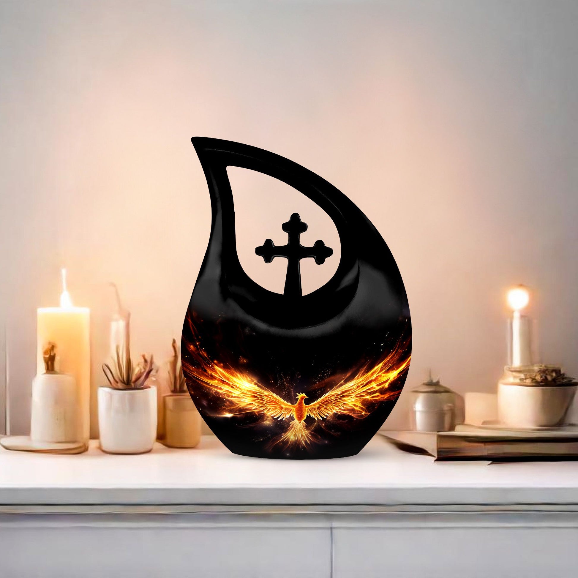 10-inch Large Phoenix Urn with Cross Drop 