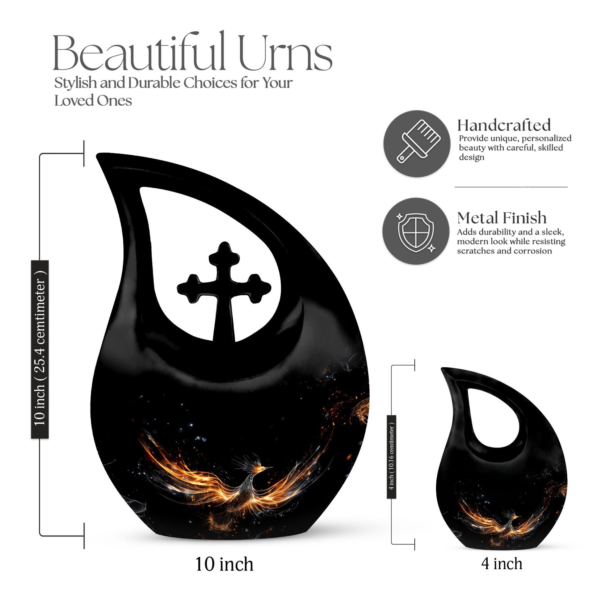 Phoenix Urn with Cross Drop design, Full Size