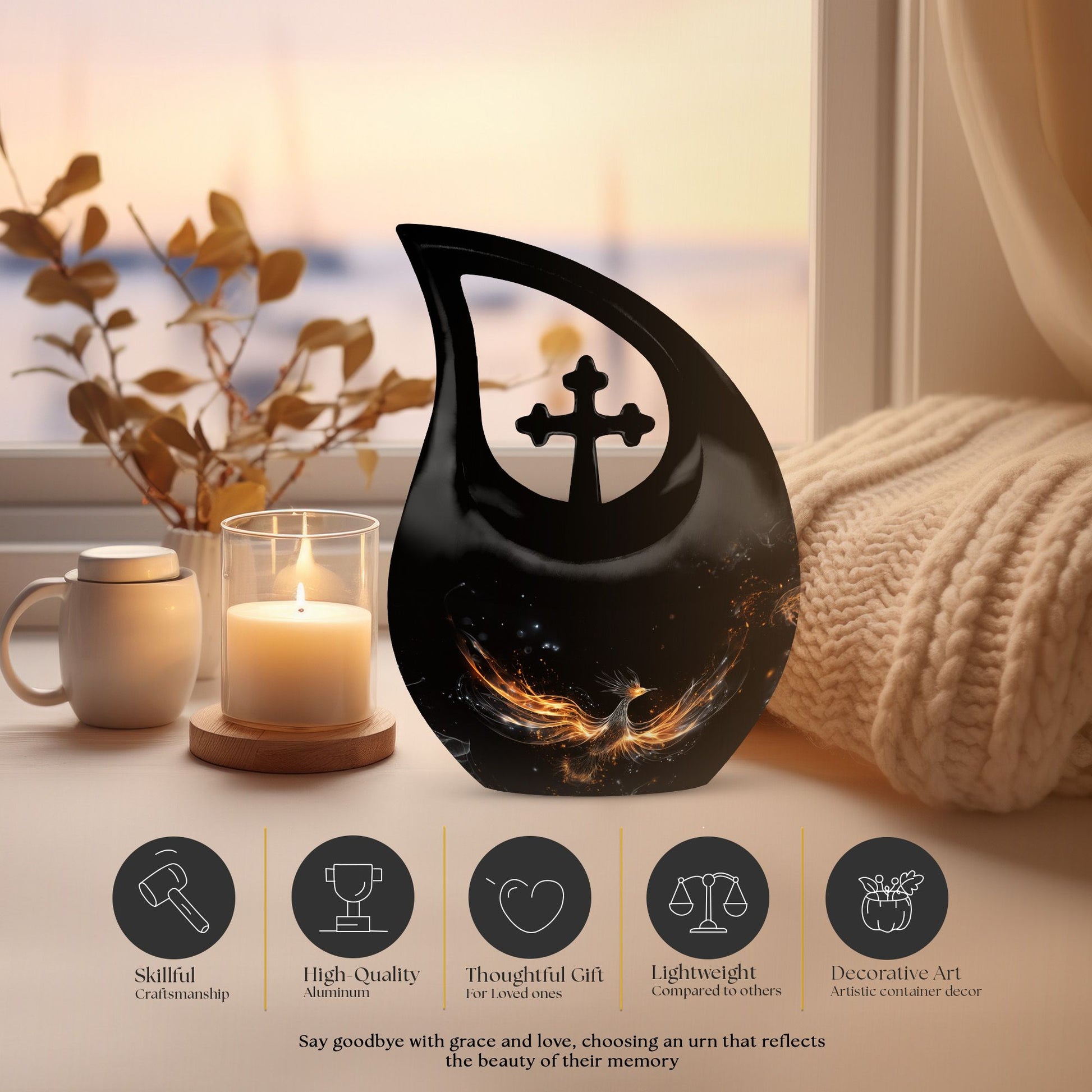 Phoenix Urn with Cross Drop design, Full Size