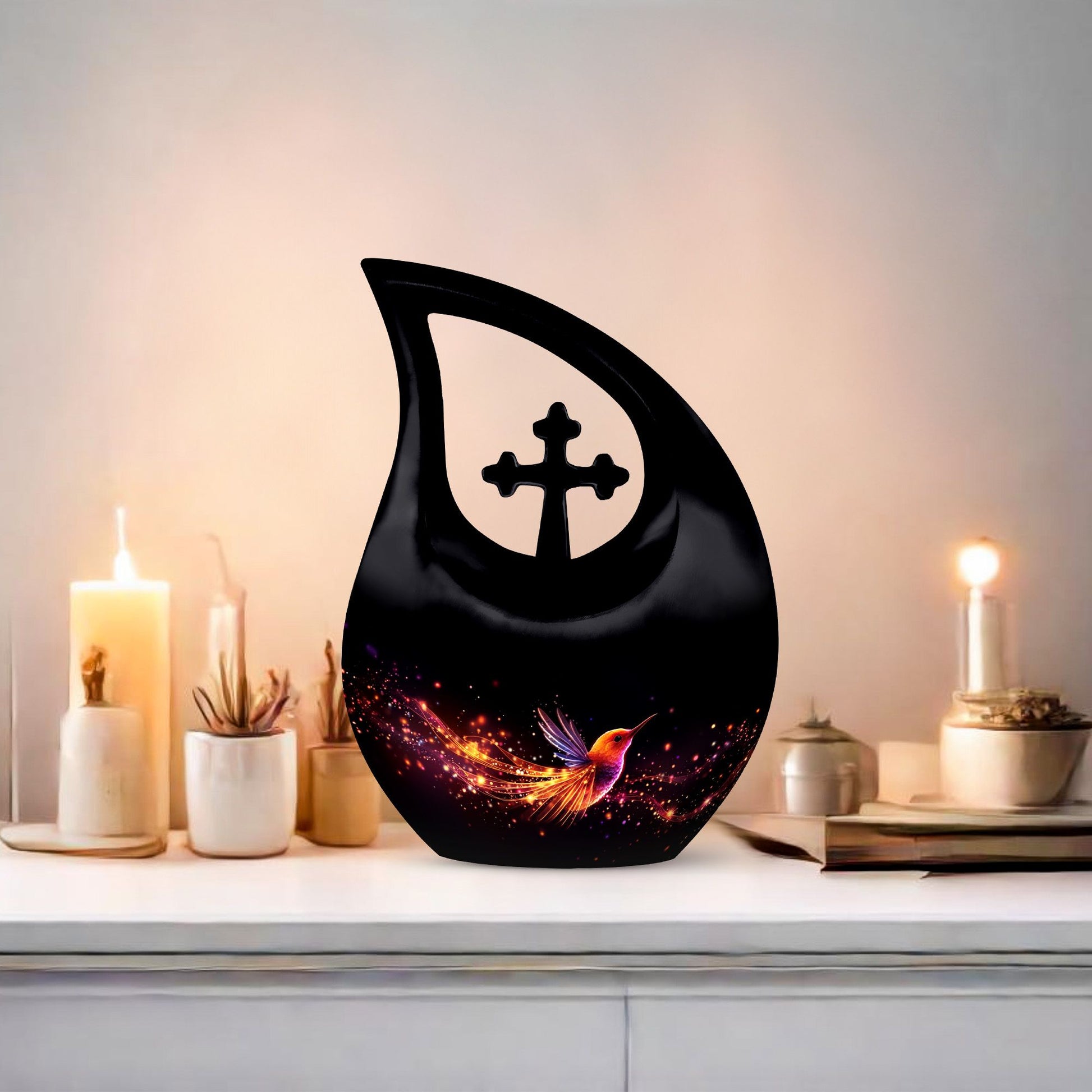 10-inch Phoenix Urn, Double Cremation Urn with Cross Drop 