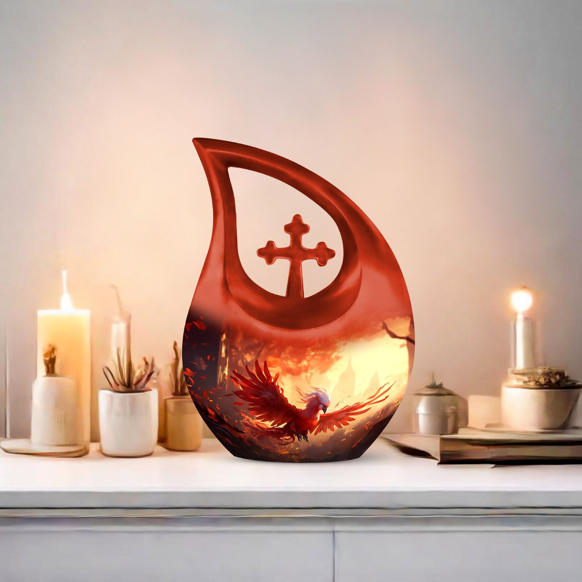 Phoenix-themed Ashes Keepsake for a Man, 10-inch Aluminium 