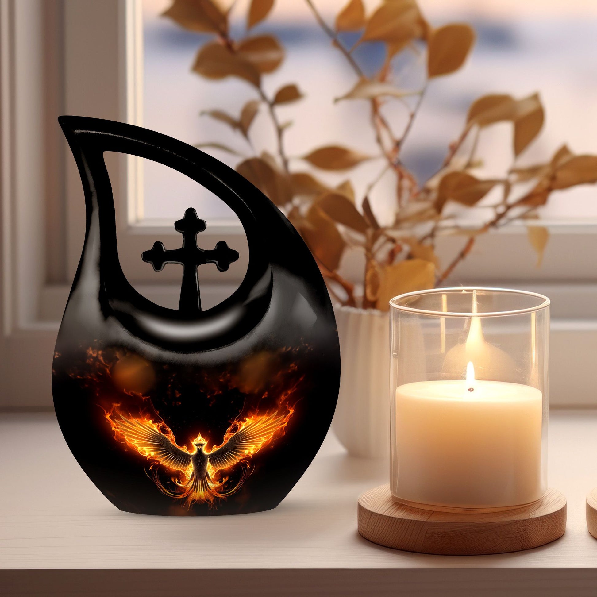 10 inch Phoenix Urn with Cross Drop design for man's ashes,