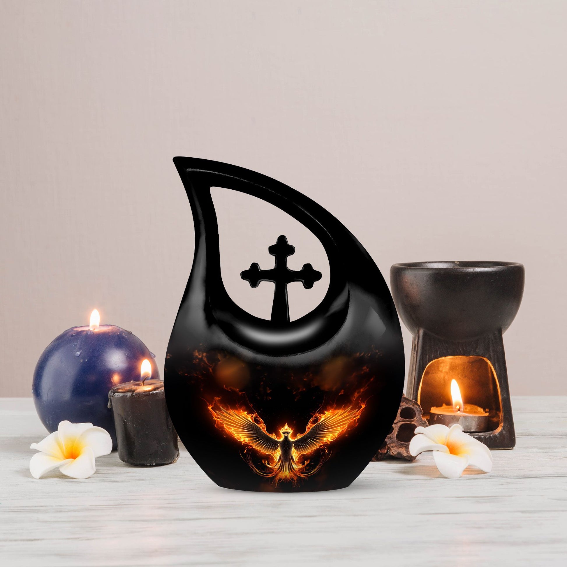 10 inch Phoenix Urn with Cross Drop design for man's ashes,