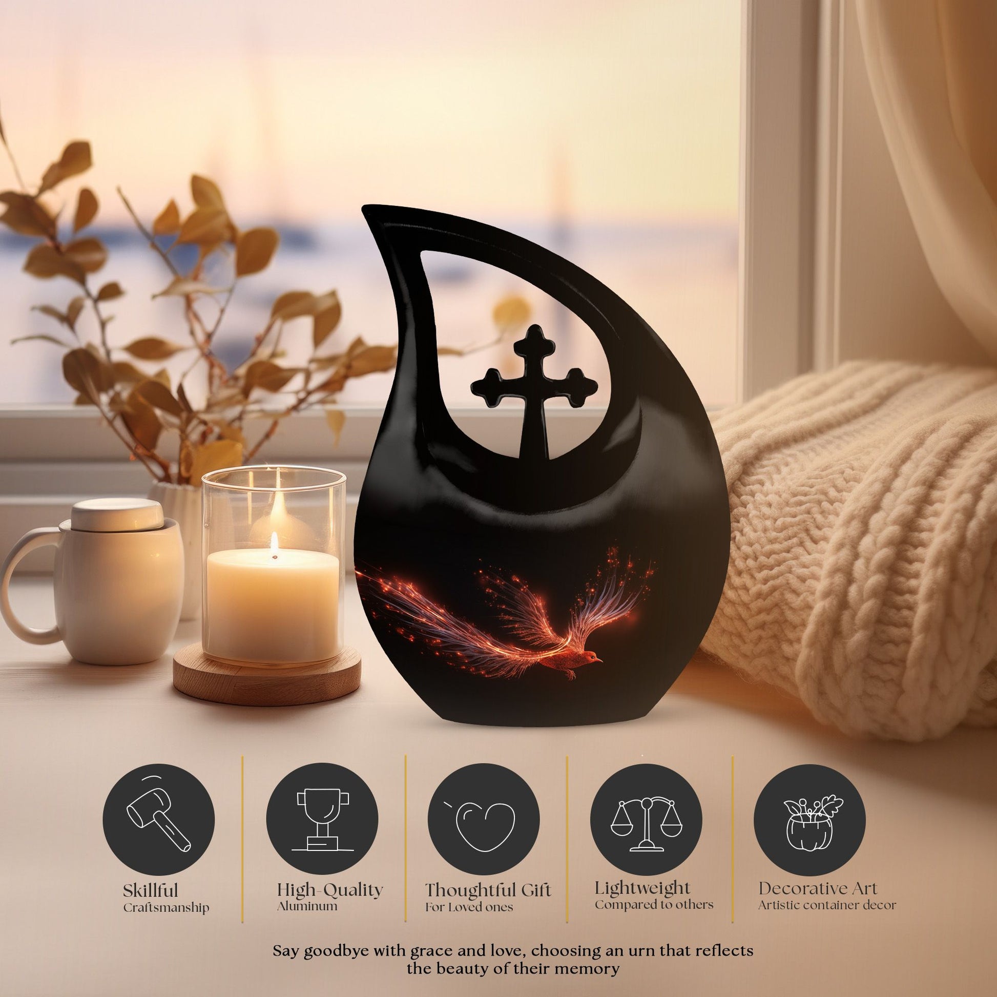 Large 10-inch Phoenix Urn with Cross Drop design