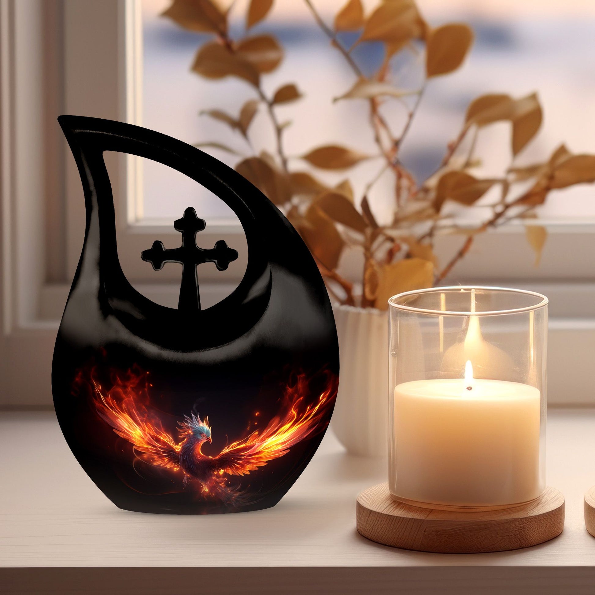 10-inch Phoenix Urn, Cross Drop design, personalised 