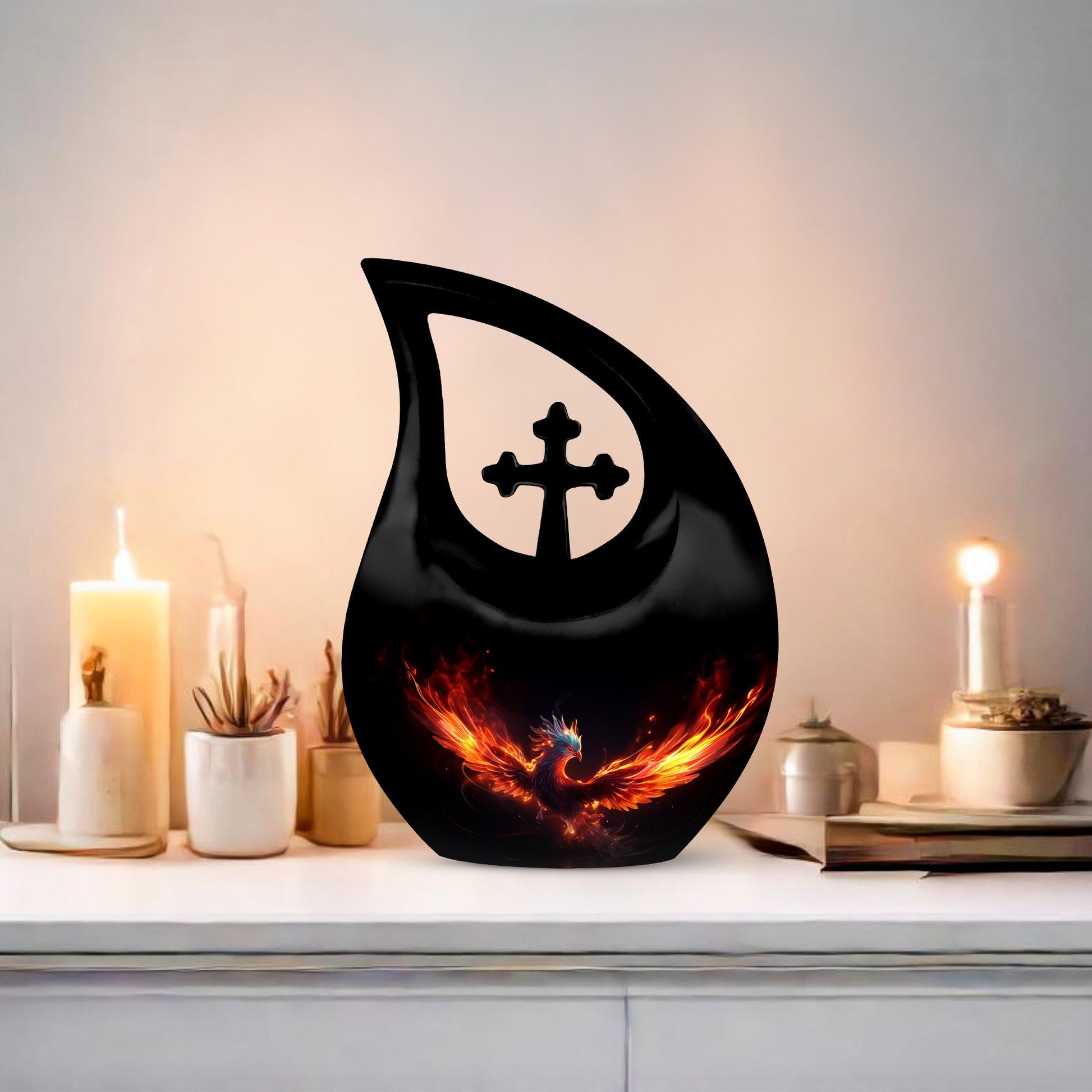 10-inch Phoenix Urn, Cross Drop design, personalised 