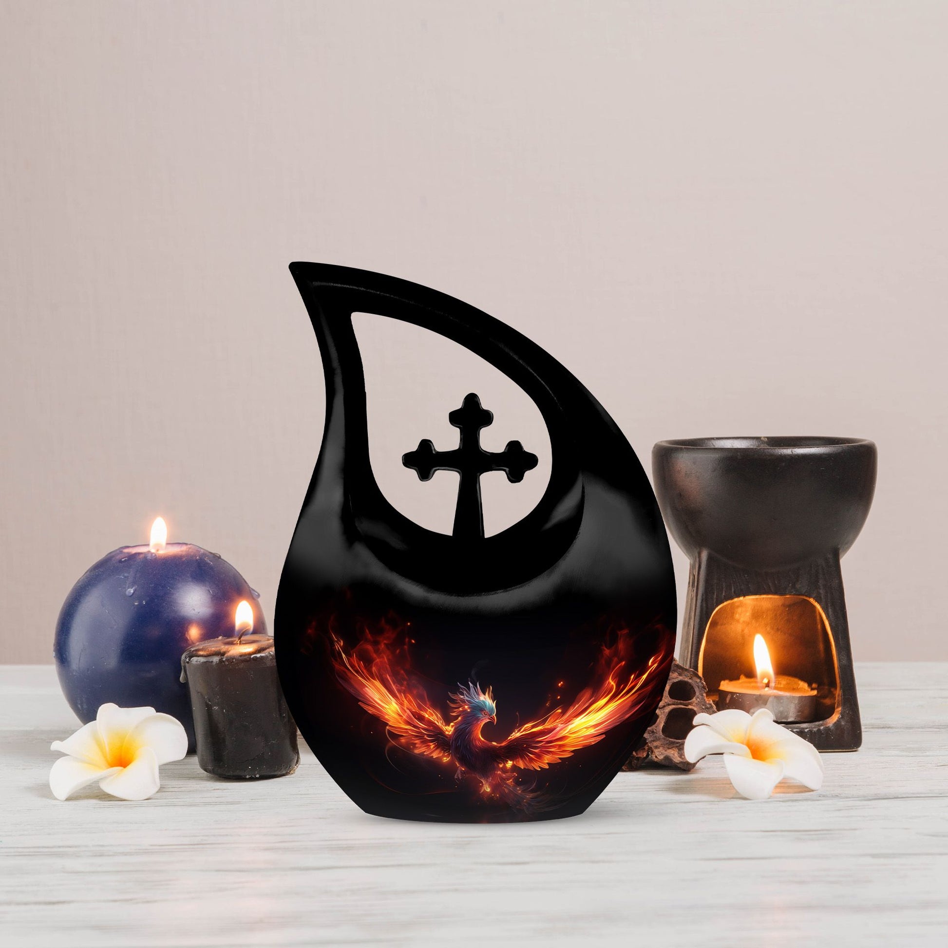 10-inch Phoenix Urn, Cross Drop design, personalised 