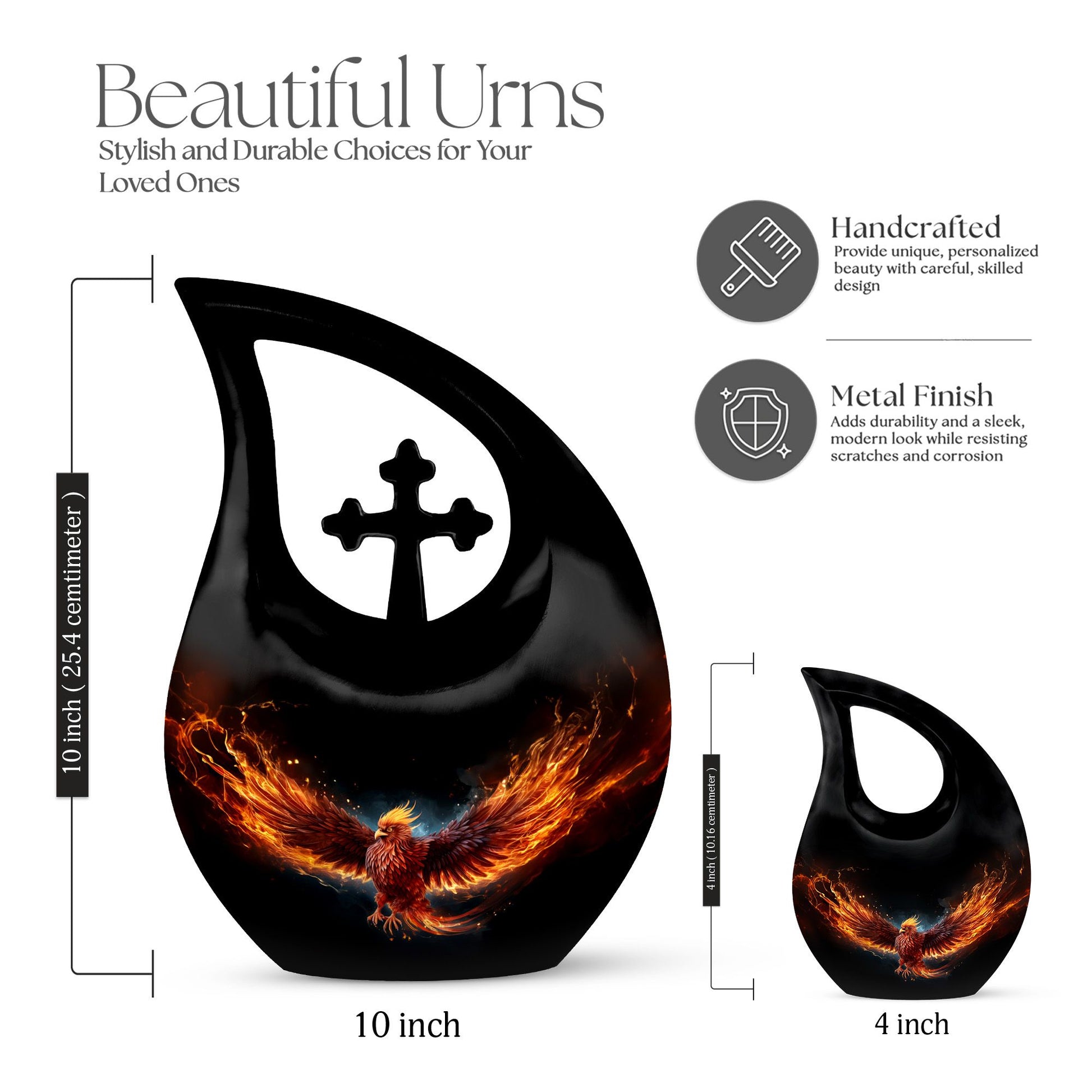 10-inch Phoenix Urn Box For Ashes with Cross Drop design