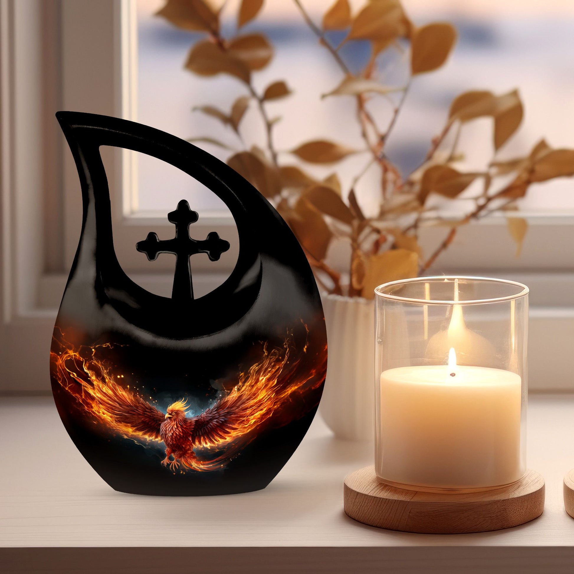 10-inch Phoenix Urn Box For Ashes with Cross Drop design