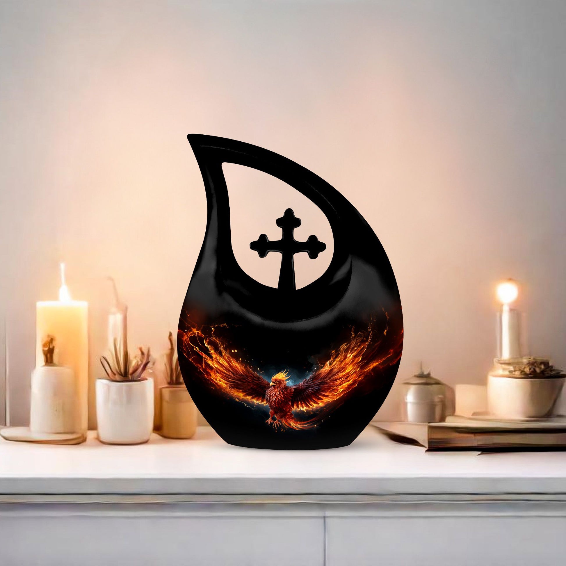 10-inch Phoenix Urn Box For Ashes with Cross Drop design