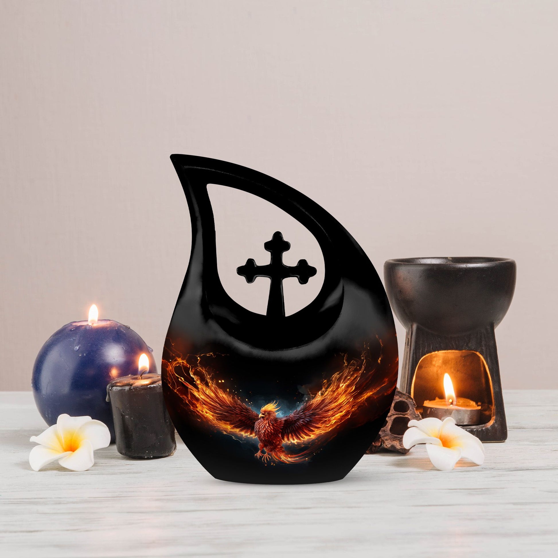 10-inch Phoenix Urn Box For Ashes with Cross Drop design