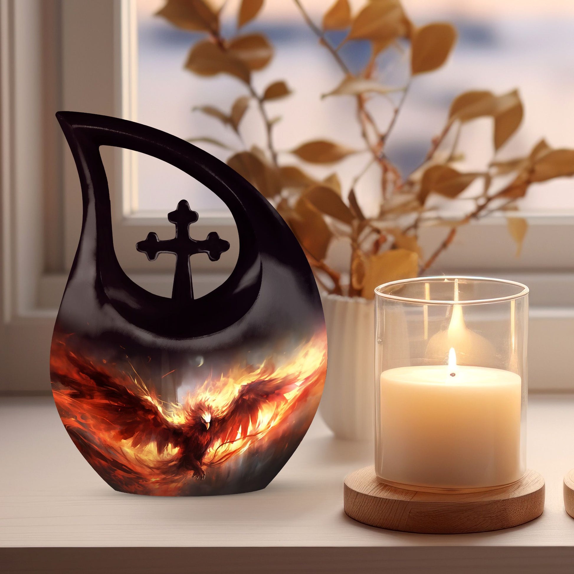 10 Inch Phoenix Themed Double Cremation Urn