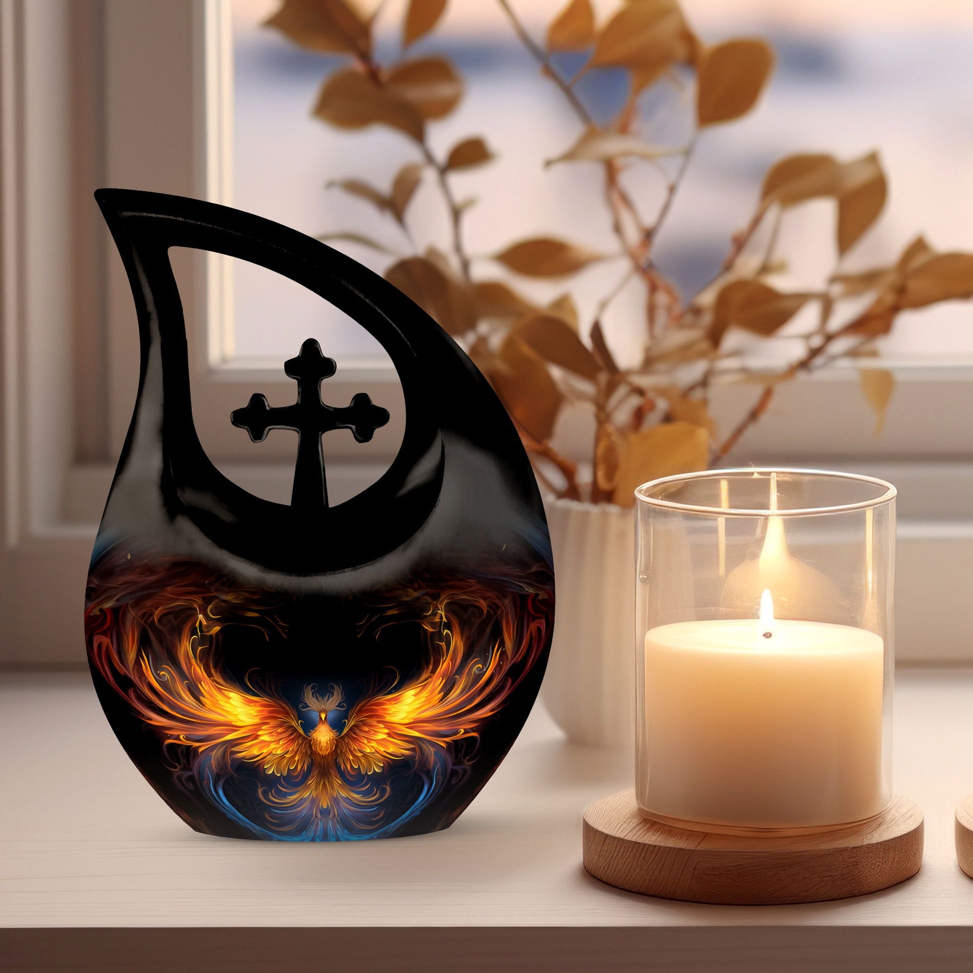 Phoenix Urn - 10-inch Cross Drop design, Memorial Urn 