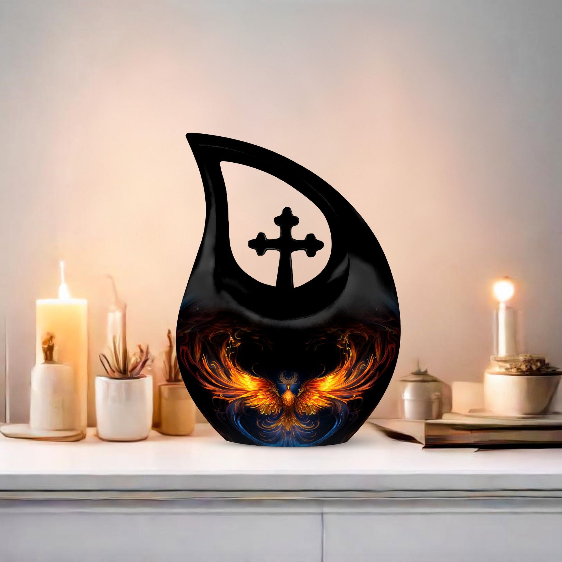 Phoenix Urn - 10-inch Cross Drop design, Memorial Urn 