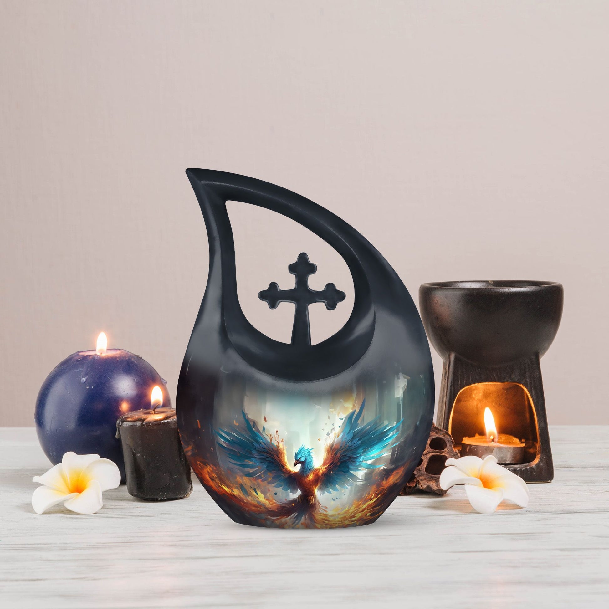 Phoenix themed Cross Drop design 10-Inch Custom Cremation 