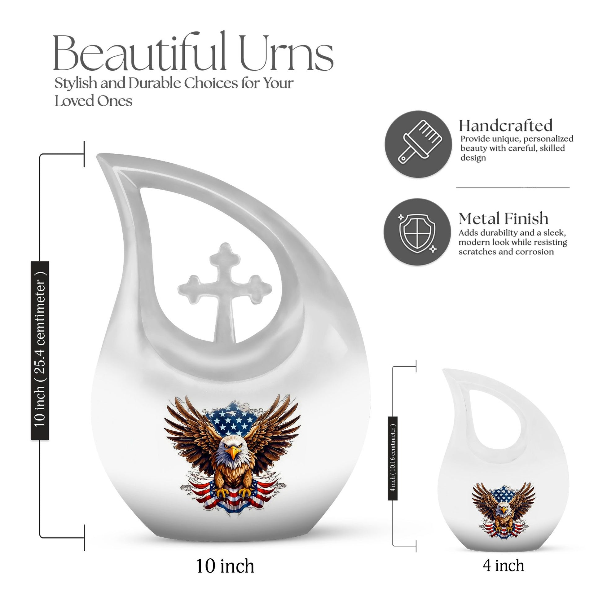 10 Inch Eagle Themed Cross Drop Bird Urn, 