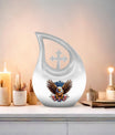 10 Inch Eagle Themed Cross Drop Bird Urn, 