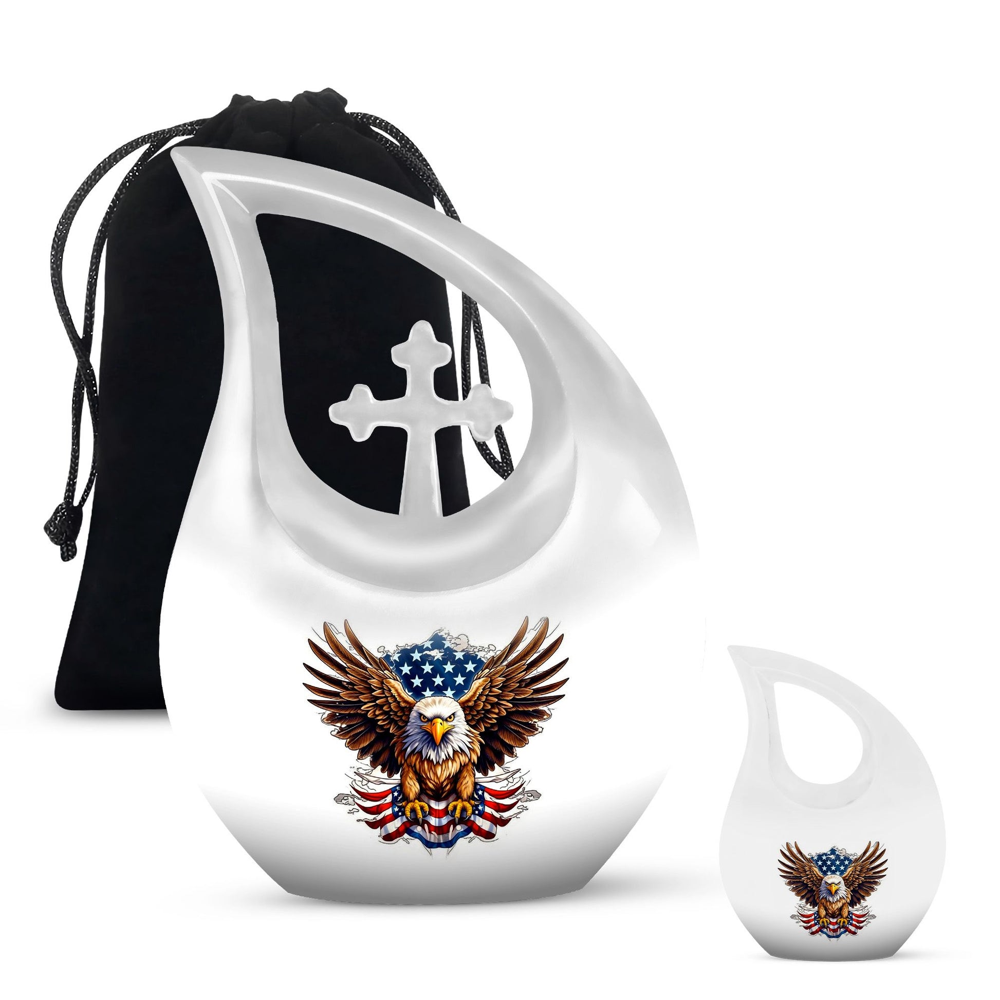 10 Inch Eagle Themed Cross Drop Bird Urn, 