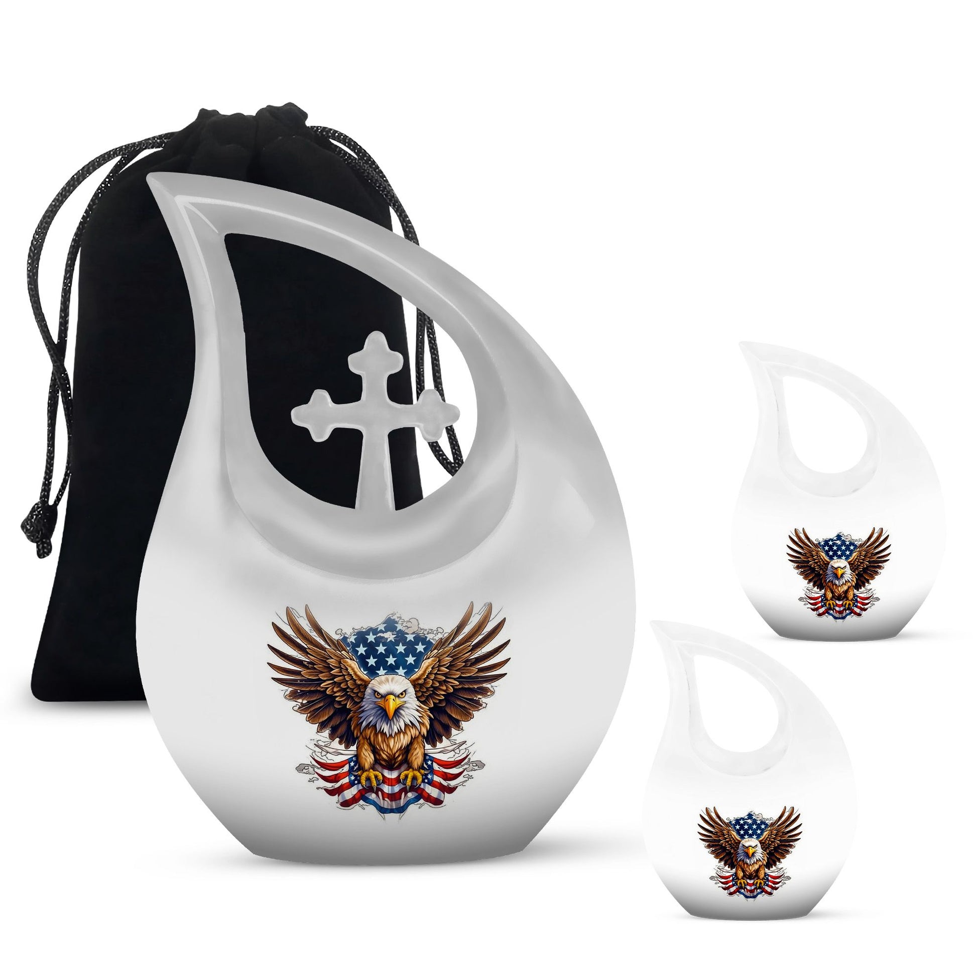 10 Inch Eagle Themed Cross Drop Bird Urn, 