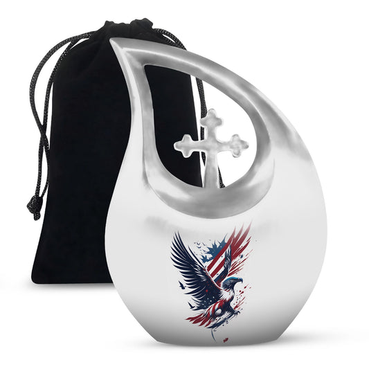 10-inch Eagle Urn with Cross Drop design, Personalized