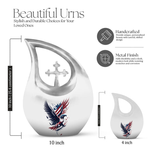 10-inch Eagle Urn with Cross Drop design, Personalized