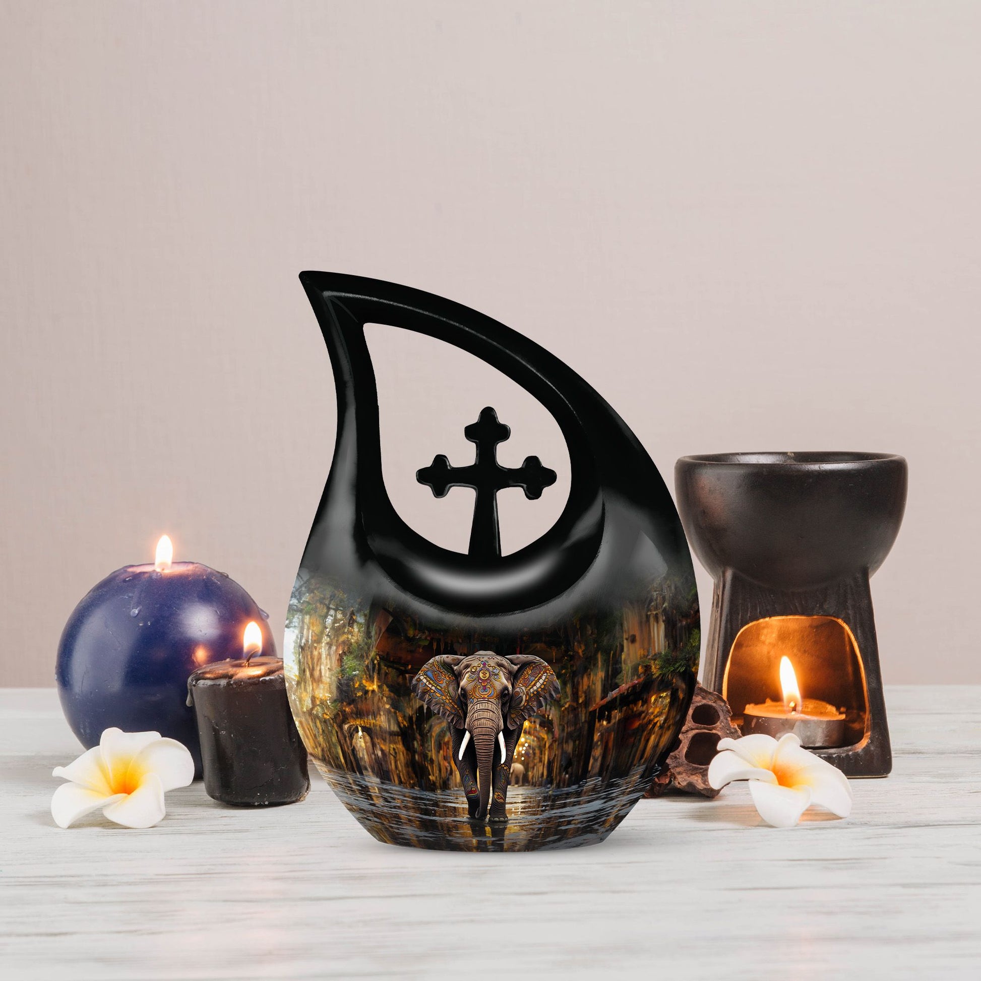 10-inch Elephant-themed Cross Drop design Custom Urn 