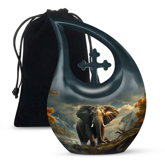 10-inch Elephant-themed Memorial Urn with Cross Drop 