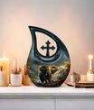 10-inch Elephant-themed Memorial Urn with Cross Drop 