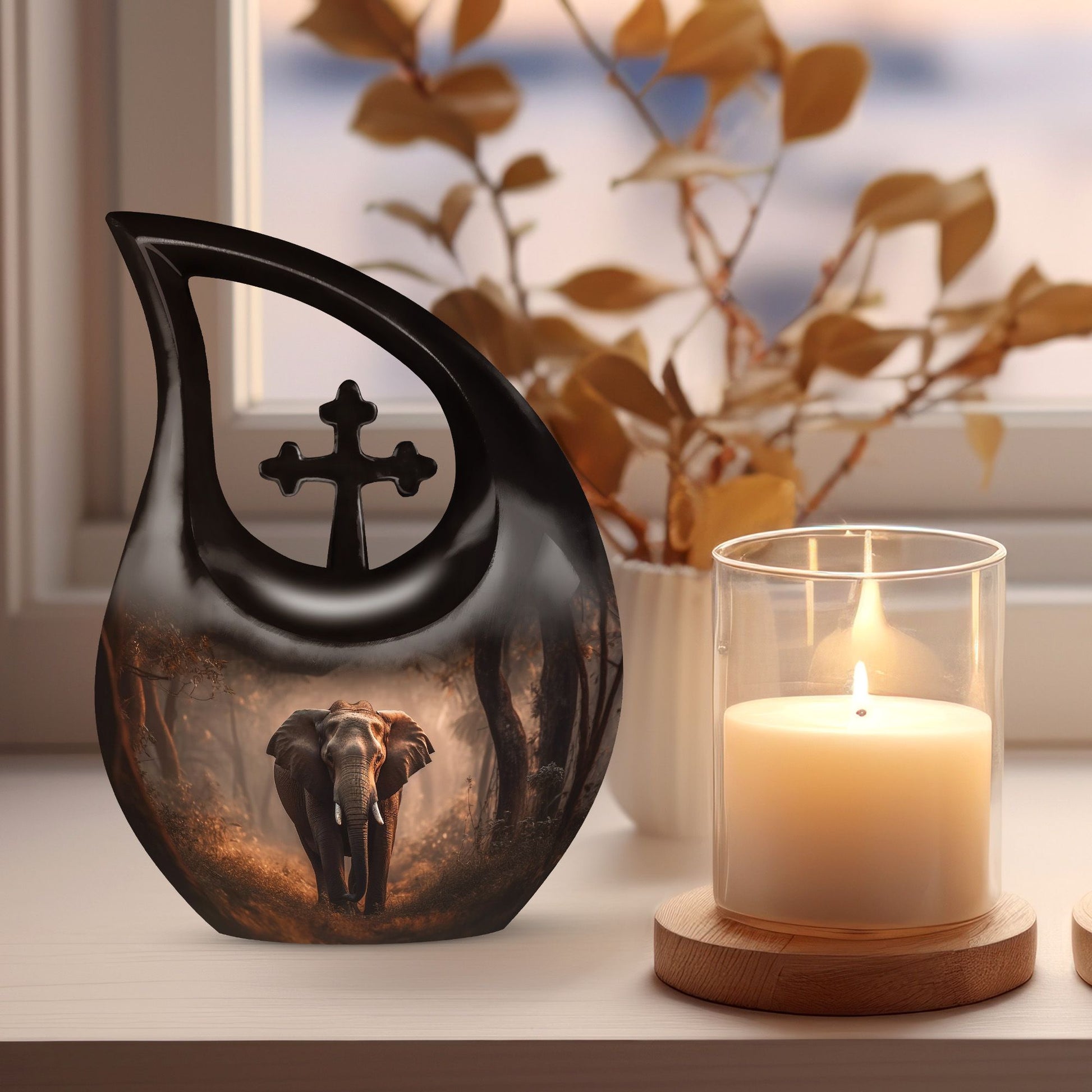 10-inch Elephant Urn in Cross Drop design, 