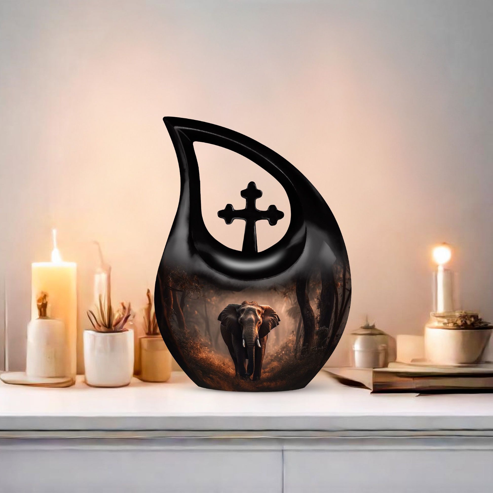 10-inch Elephant Urn in Cross Drop design, 