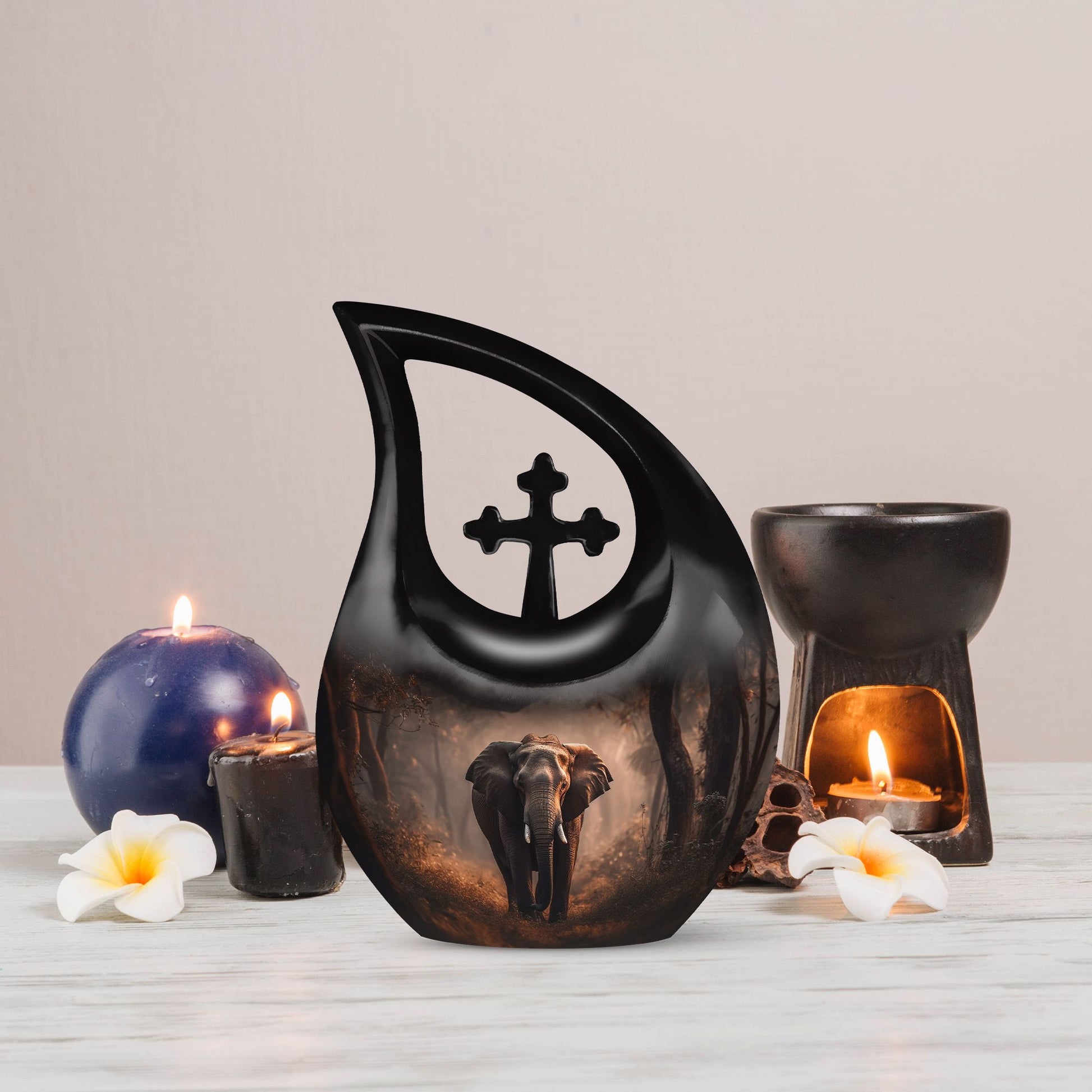 10-inch Elephant Urn in Cross Drop design, 