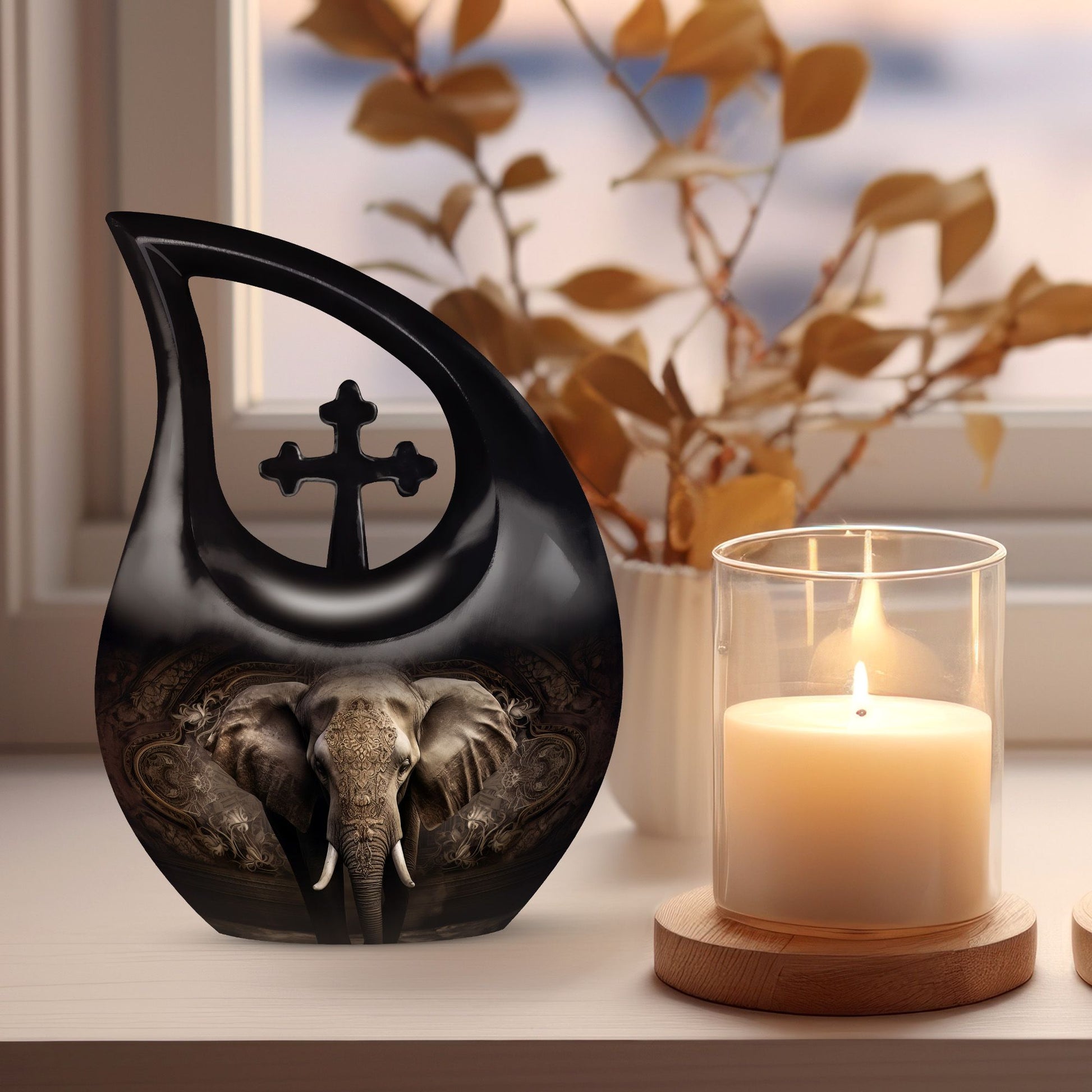 10 inch Cross Drop Elephant Urn for Cremation, 