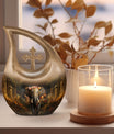 10-inch elephant urn with cross drop design, 