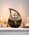 10-inch elephant urn with cross drop design, 