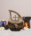 10-inch elephant urn with cross drop design, 