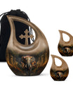 10-inch elephant urn with cross drop design, 