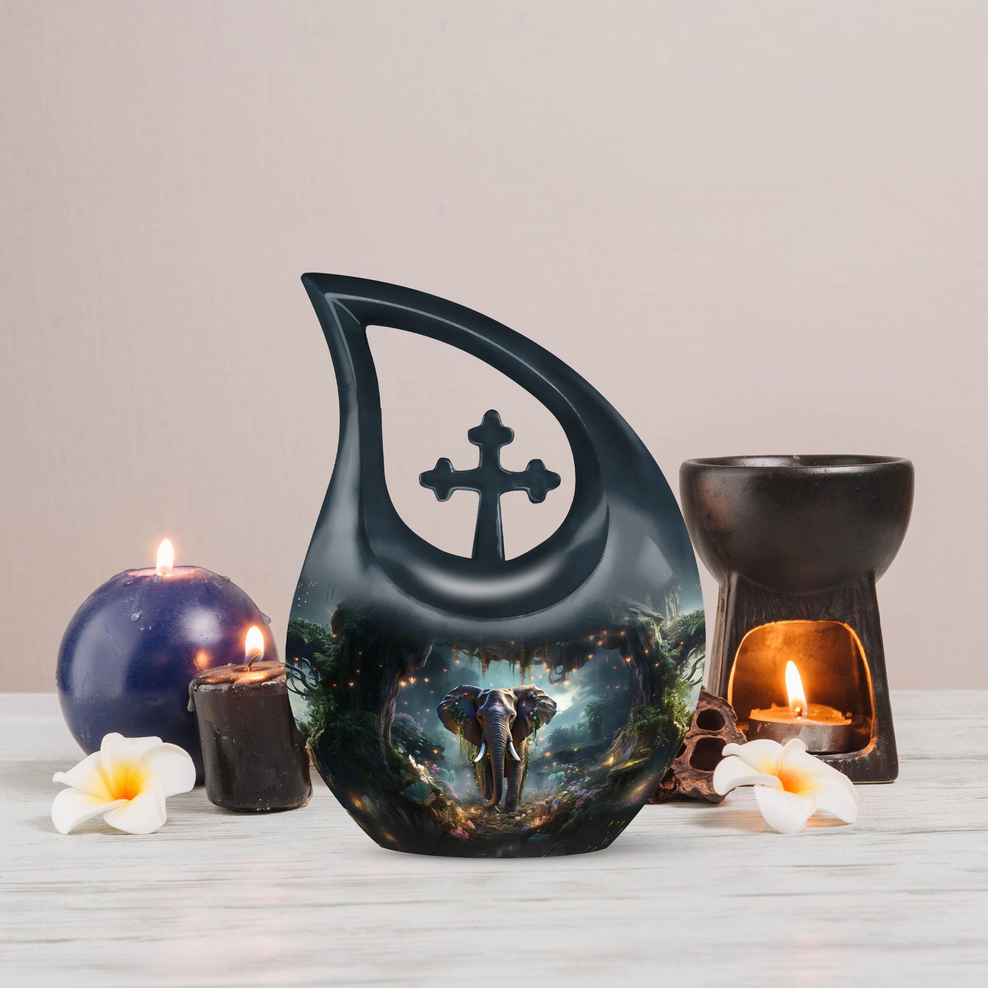 10-inch Elephant Urn with Cross Drop design 