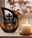 10-inch Elephant Urn with Cross Drop design,