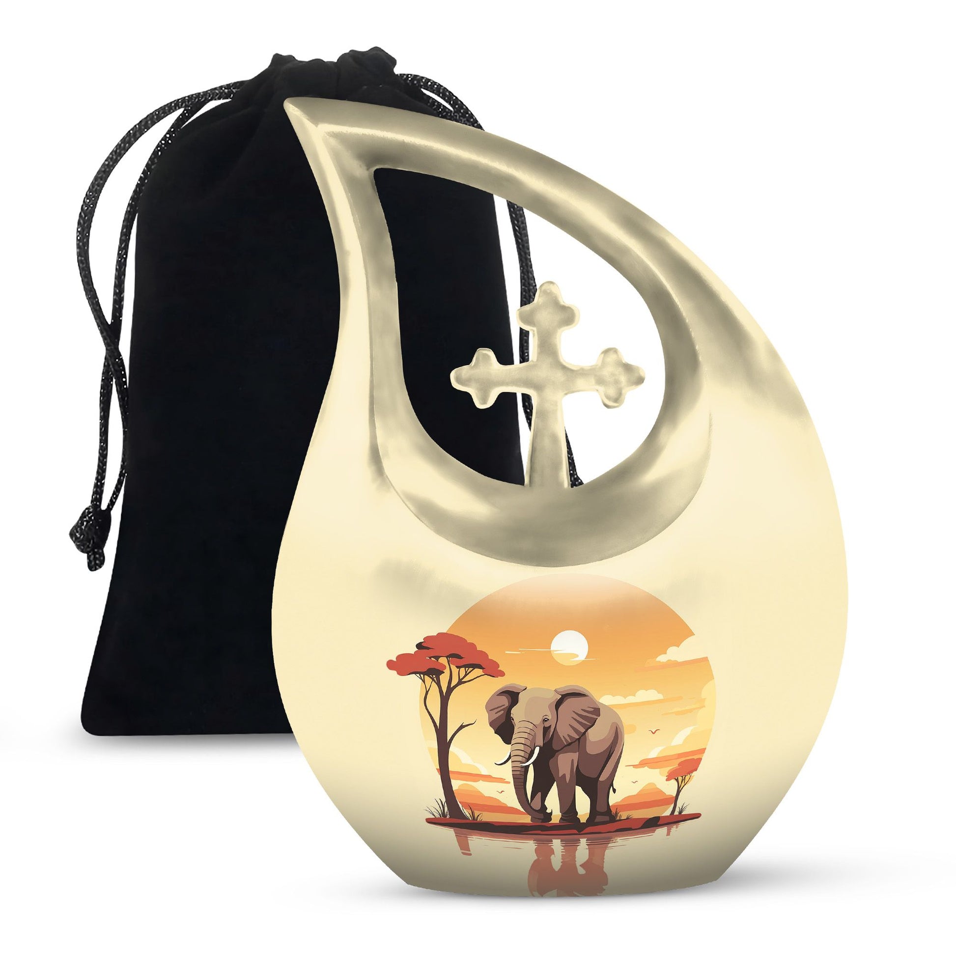 10-inch Elephant Urn with Cross Drop design,