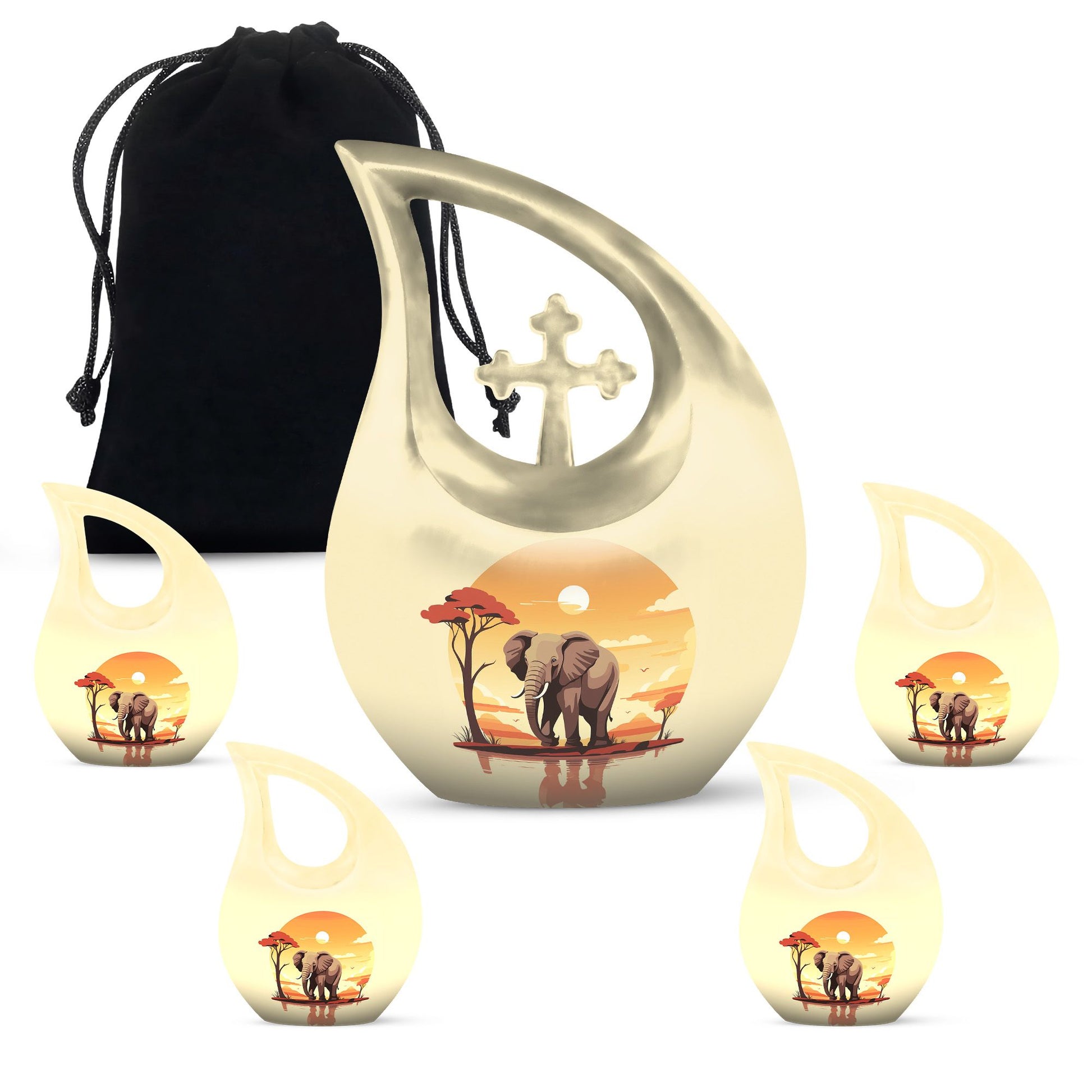 10-inch Elephant Urn with Cross Drop design,