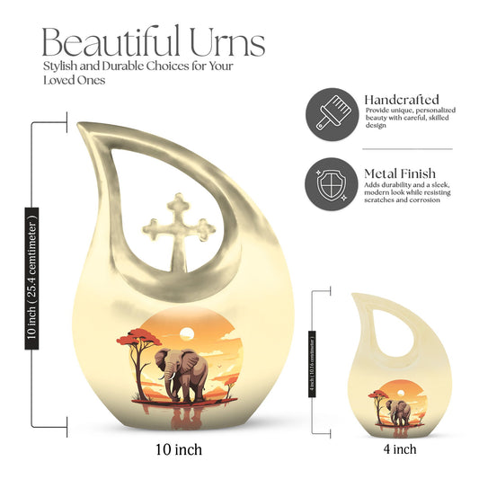 10-inch Elephant Urn with Cross Drop design,