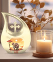 10-inch Elephant Urn with Cross Drop design,