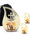 10-inch Elephant Urn with Cross Drop design,