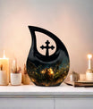 Affordable 10-inch Owl Urn featuring a Cross Drop design 