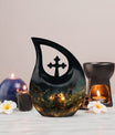 Affordable 10-inch Owl Urn featuring a Cross Drop design 