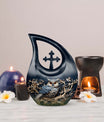 Owl-themed aluminium Cross Drop design urn, customizable 