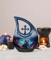 10-inch Owl-themed Memorial Urn with Cross Drop design