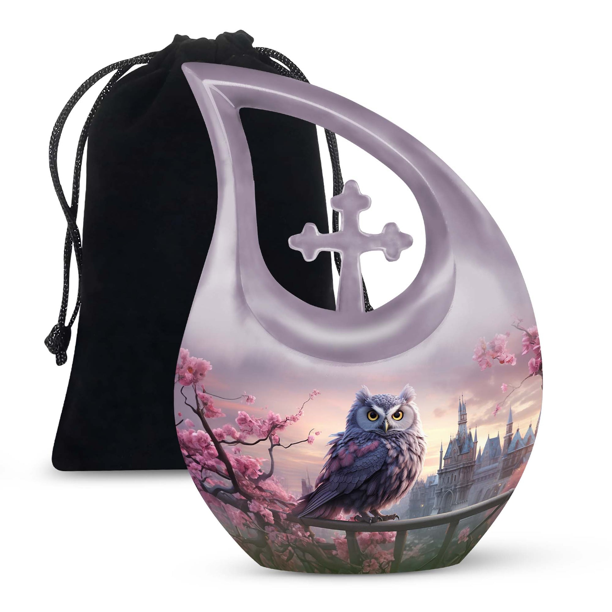 10-inch Owl Urn with Cross Drop design 