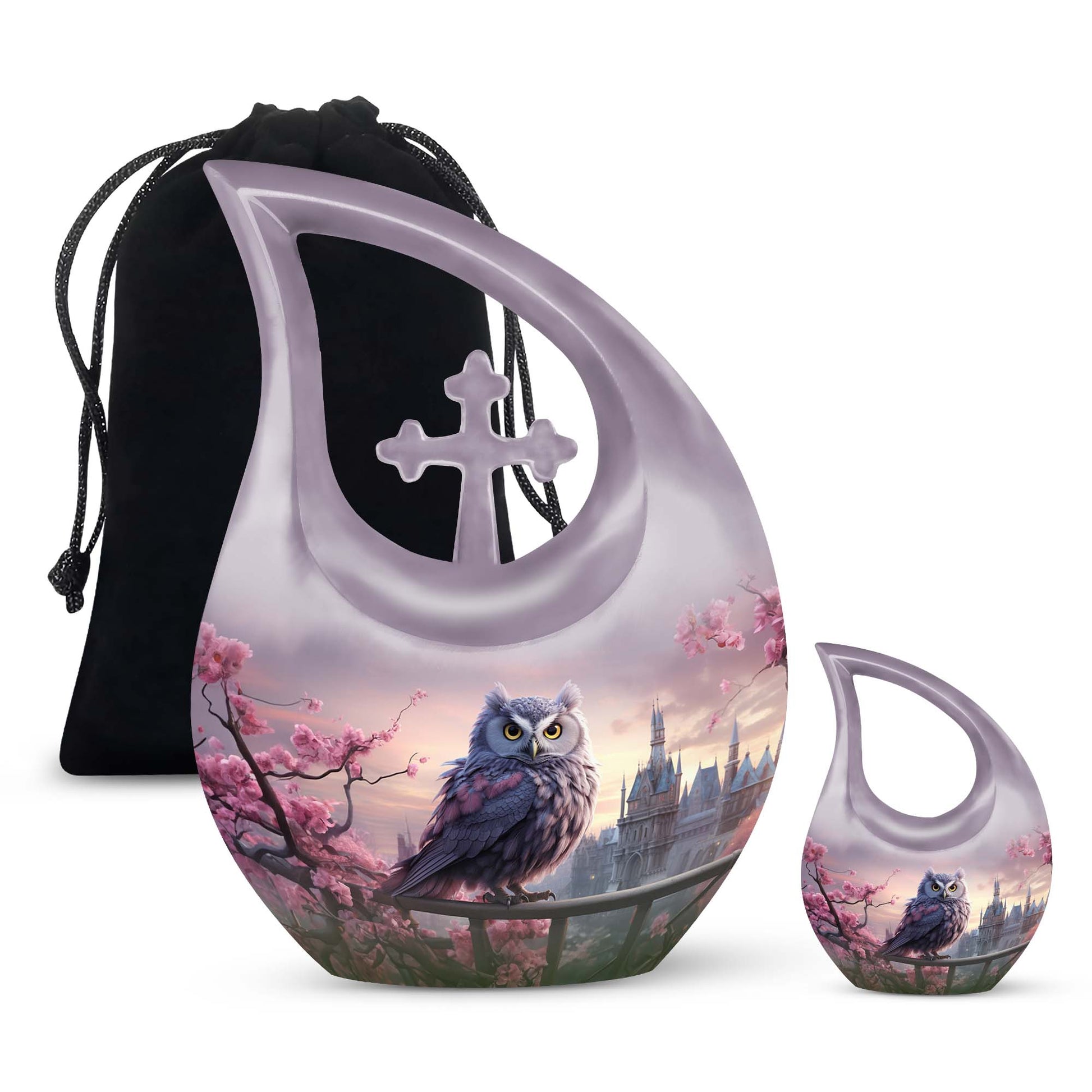 10-inch Owl Urn with Cross Drop design 