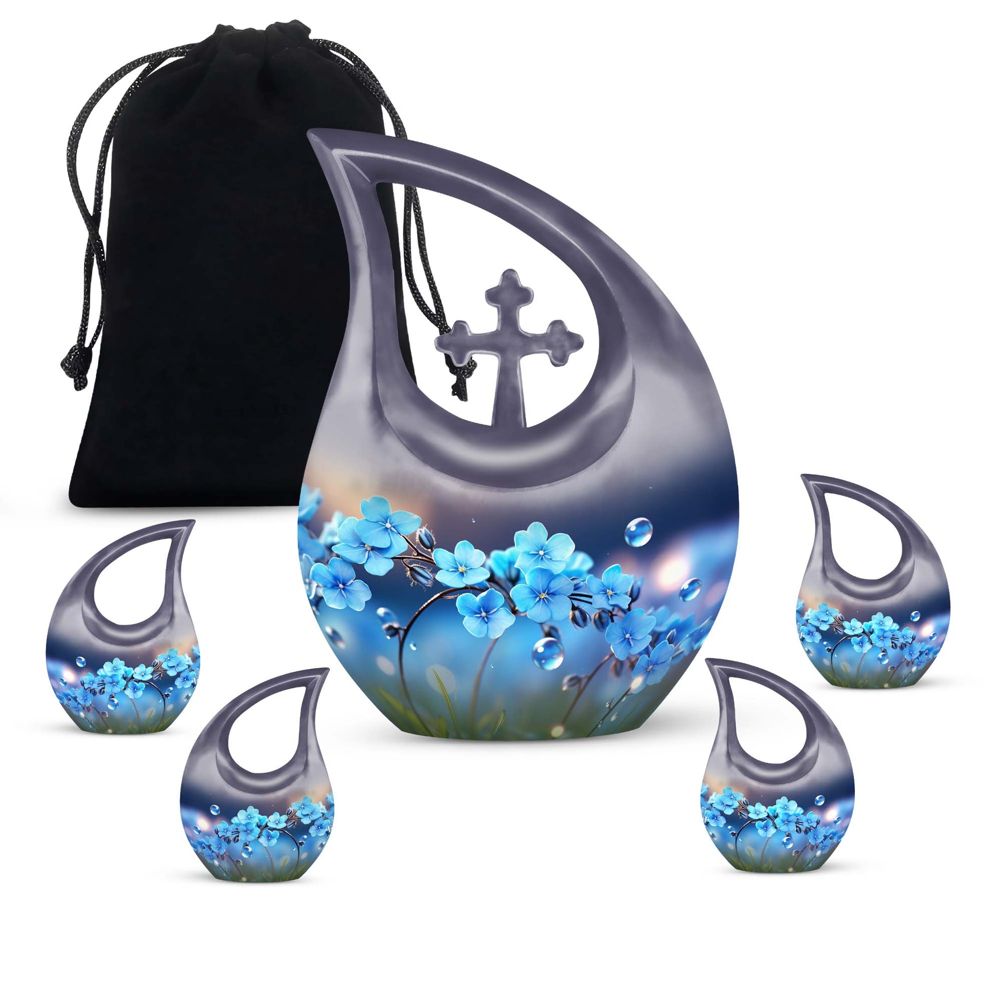 10 Inch Flower-Themed Cross Drop Cremation Urn,